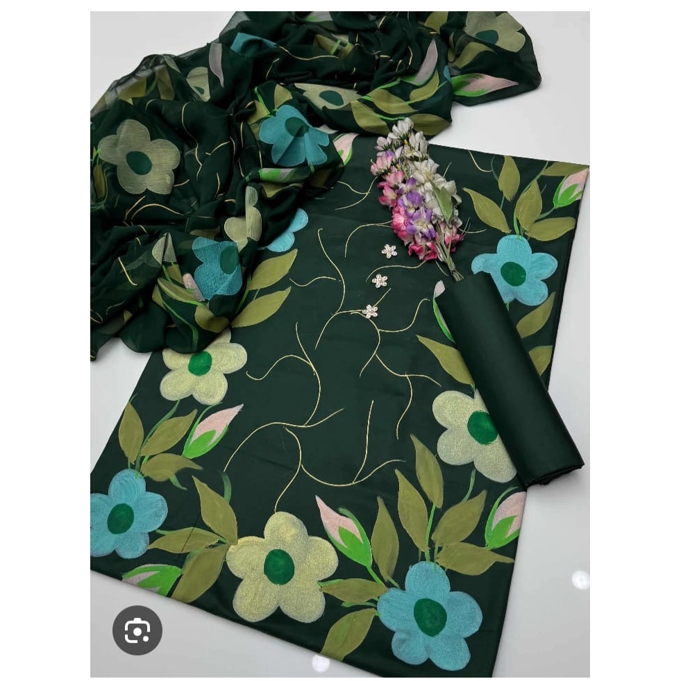 China Silk Handprint 12 Digital Hand Printed Silk 3pc - Image 1