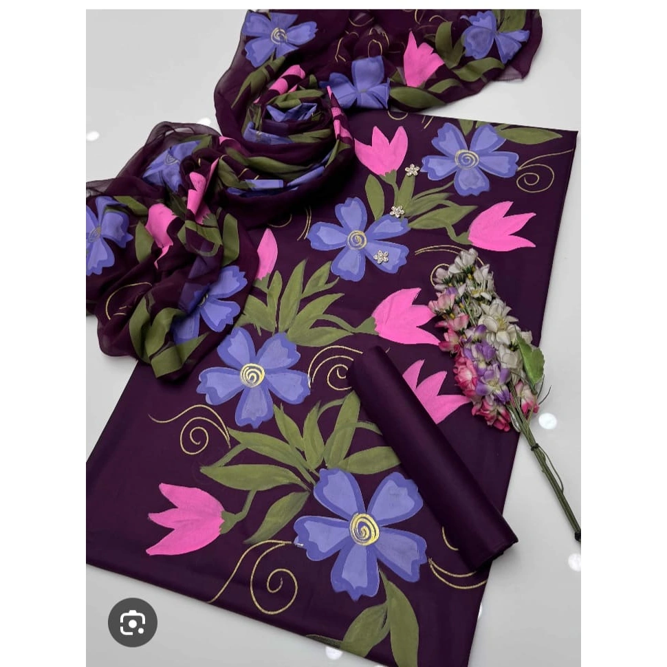China Silk Handprint 14 Digital Hand Printed Silk 3pc - Image 1