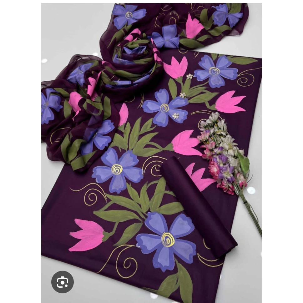 China Silk Handprint 17 Digital Hand Printed Silk 3pc - Image 1