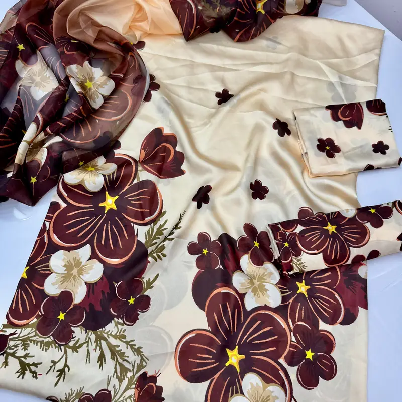 China silk Floral Print 01 Digital Printed Floral Silk 3pc - Image 1