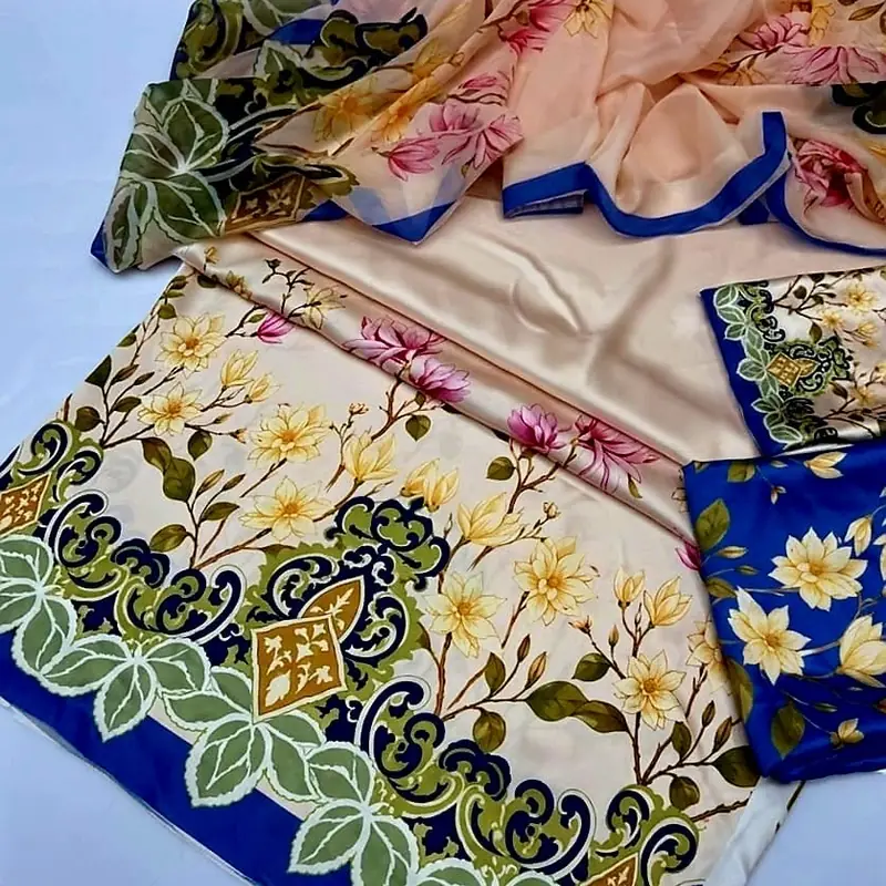 China silk Floral Print 07 Digital Printed Floral Silk 3pc - Image 1