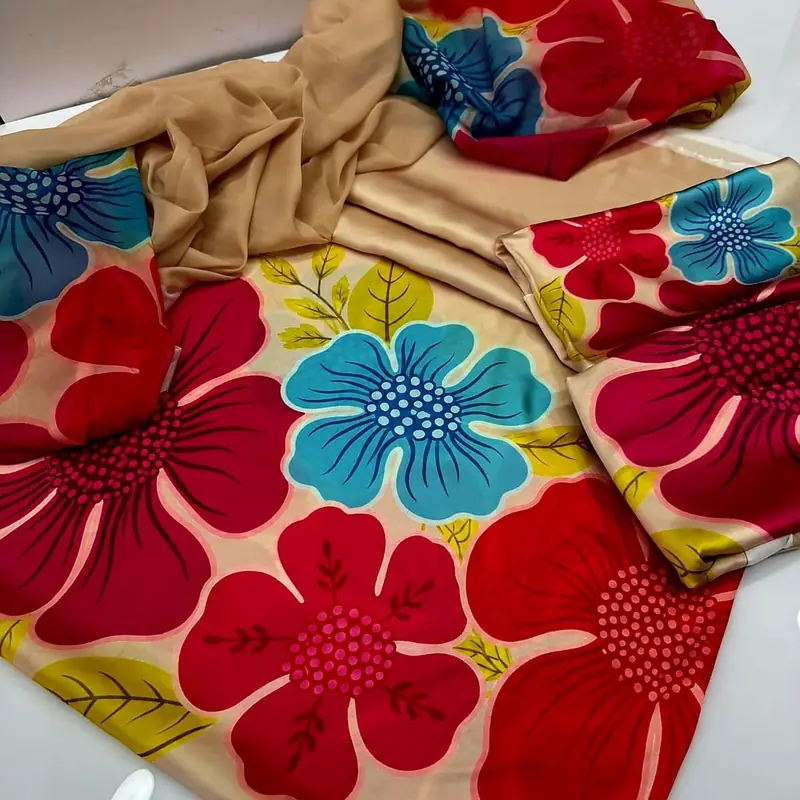 China silk Floral Print 09 Digital Printed Floral Silk 3pc - Image 1