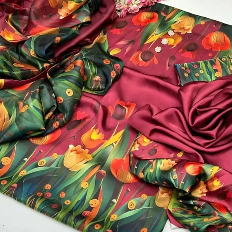 China silk Floral Print 13 Digital Printed Floral Silk 3pc - Image 1