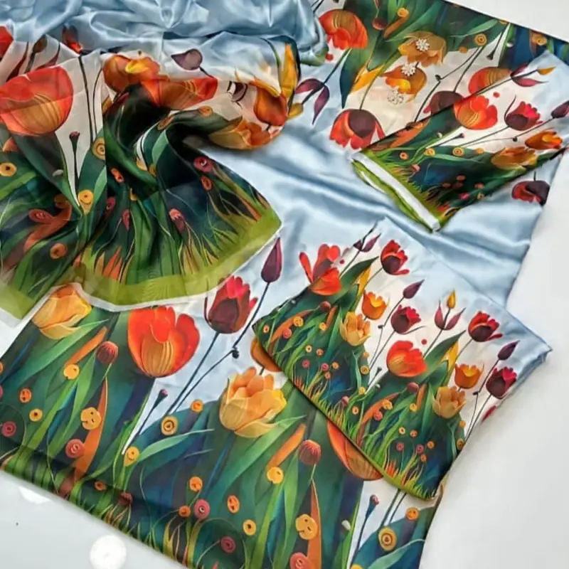 China silk Floral Print 20 Digital Printed Floral Silk 3pc - Image 1