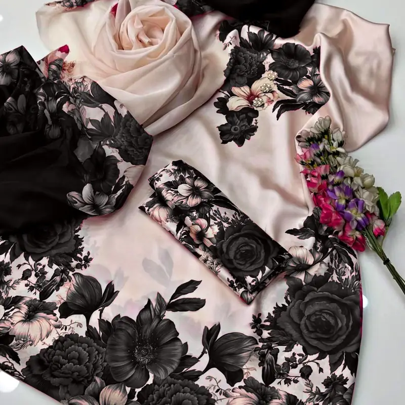 China silk Floral Print 28 Digital Printed Floral Silk 3pc - Image 1