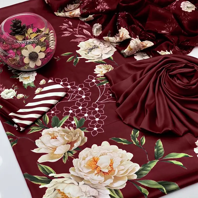 China silk Floral Print 43 Digital Printed Floral Silk 3pc - Image 1