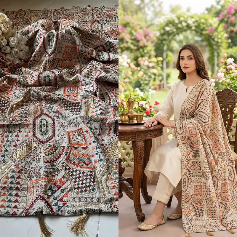 Khaddar shawls 05 Signature Embroidery Khaddar shawl - Image 1
