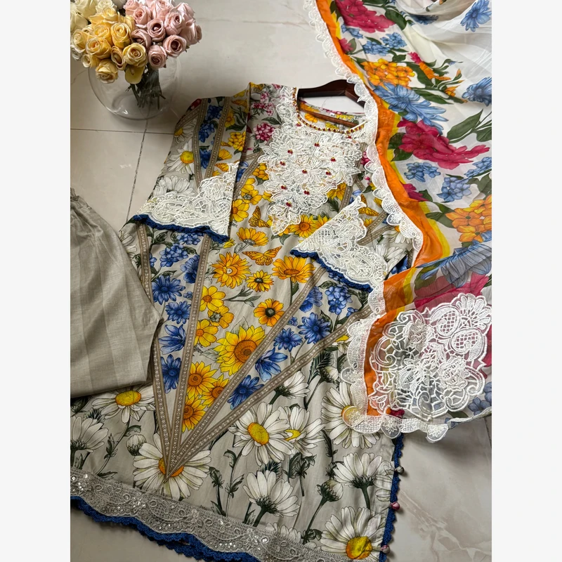 Ready to wear lawn 45 Stitched Ready-To-Wear Lawn 3pc Embroidered - Image 1