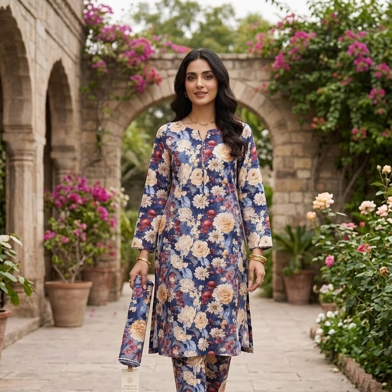 cotton 2 Pcs Unstitched Printed 04 Cotton 2 Pcs Women's Unstitched Printed Suit - Image 1